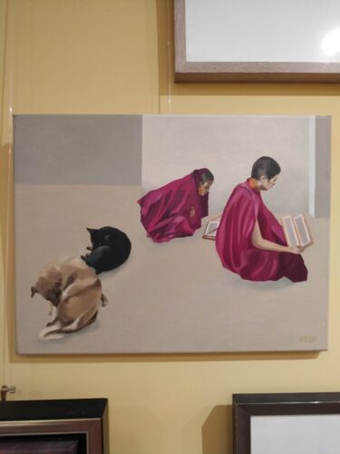 Studeren met honden op achtergrond